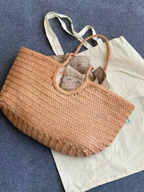 Dragon Diffusion Woven Leather Tote Tan Large Basket Bag 49cm Handcrafted - Picture 4 of 5